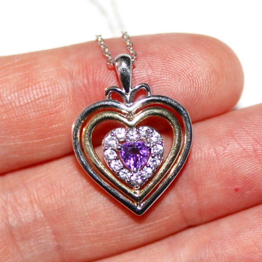 Sterling Silver Amethyst Heart Necklace - Picture 7 of 7